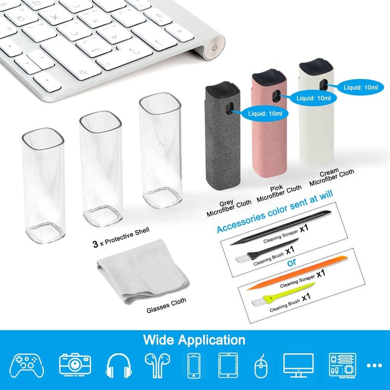 walrfid 3Pcs Car Screen Cleaner, Computer Screen Cleaner Spray and Wipe, Laptop Cleaner Kit for Cleaning iPad, iPhone, Cellphone, MacBook, Car Display, Electronic Device Screen, Grey Pink Cream - Image 2
